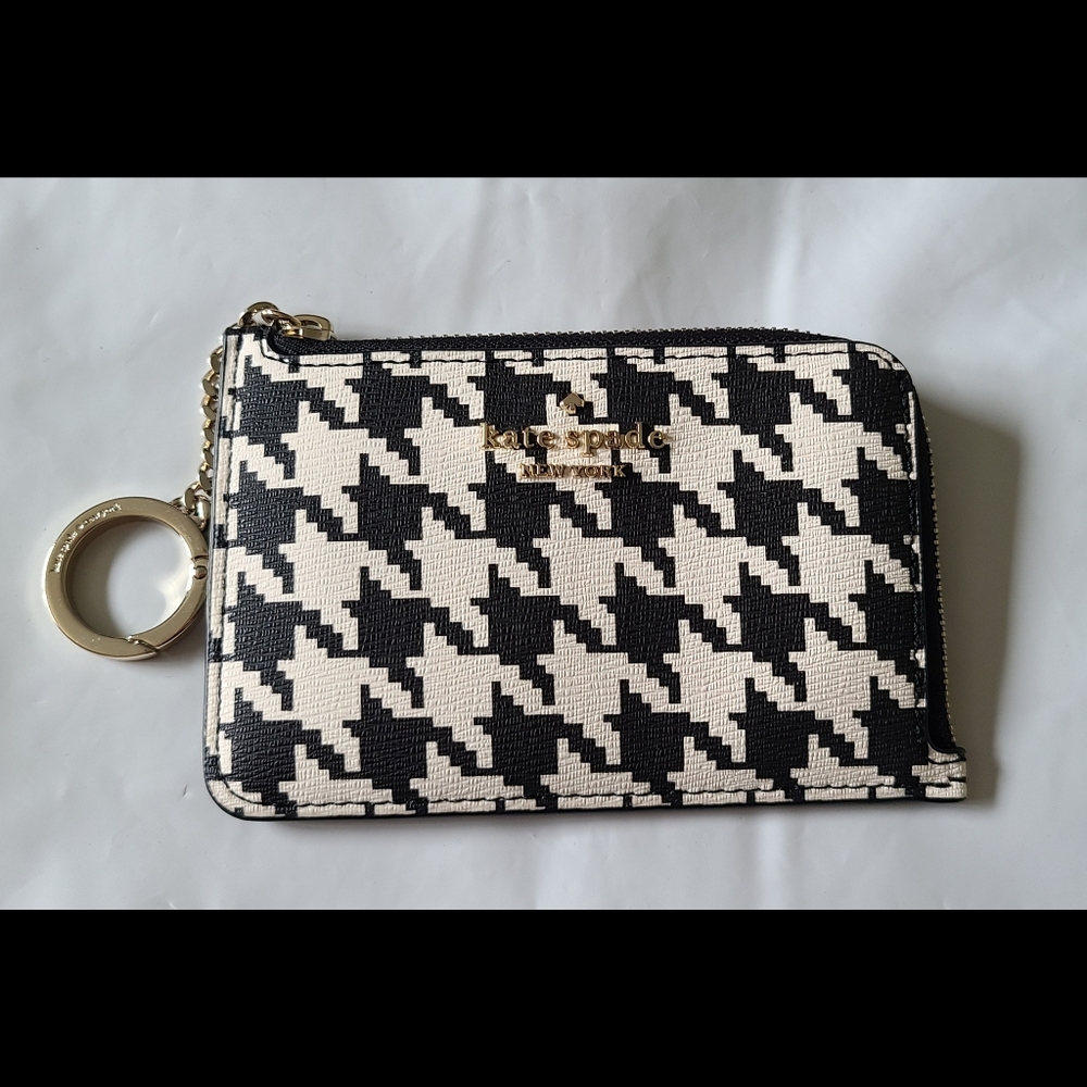 Kate Spade Darcy I-zip Card Holder with Key Ring Houndstooth